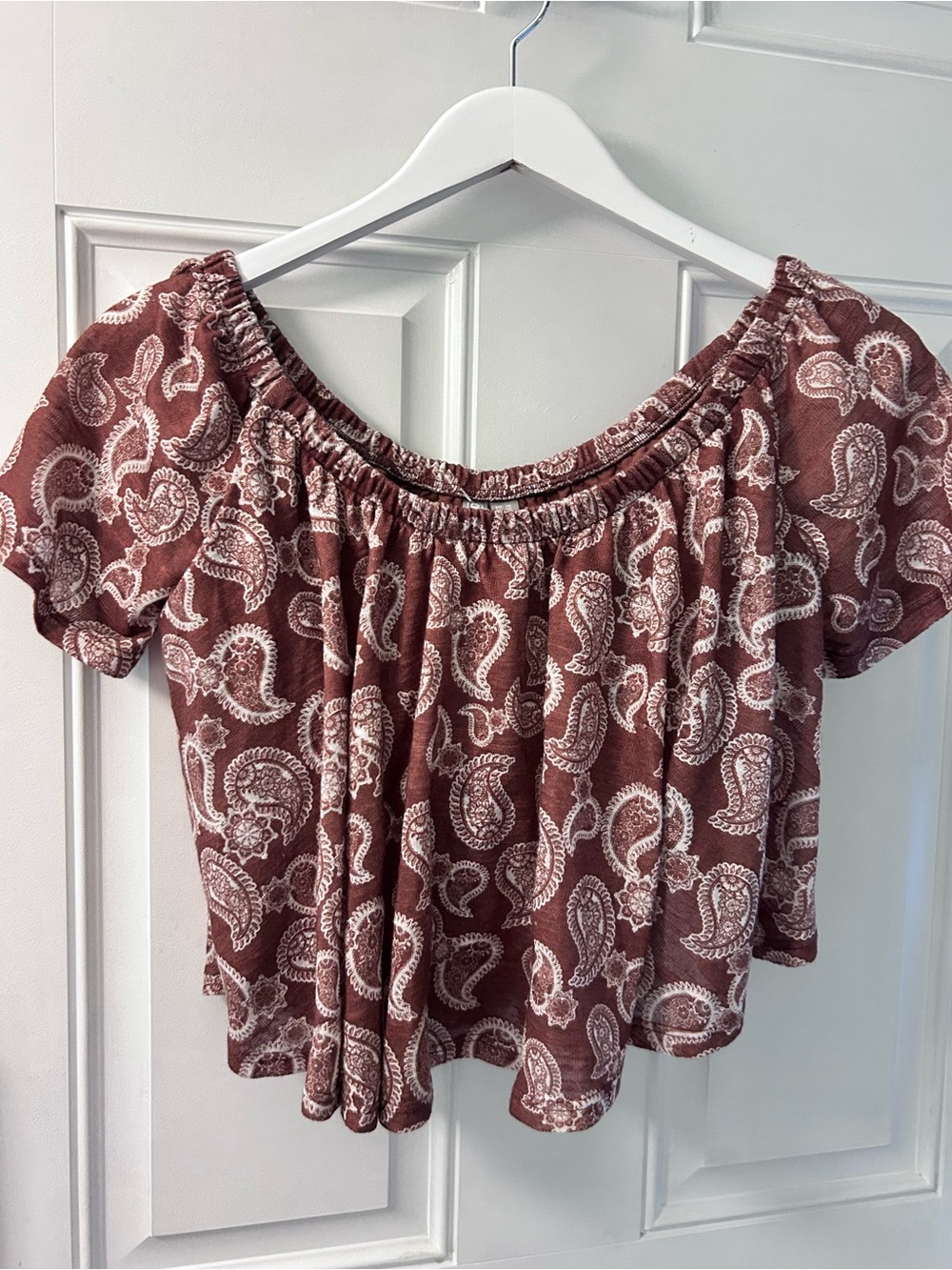 ASOS Mauve Off-Shoulder Paisley Crop Top
